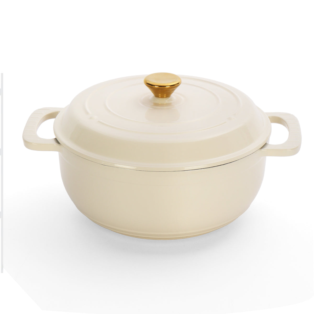 HAOYYE Cast Iron 5QT Cooking Pot Ceramic White Enamel Coating Includes Two Silicone Gloves Heavy Duty Durable Dutch Oven for Stovetop Oven and Outdoor Cooking Perfect for Stews Soups Casseroles and Everyday Meals