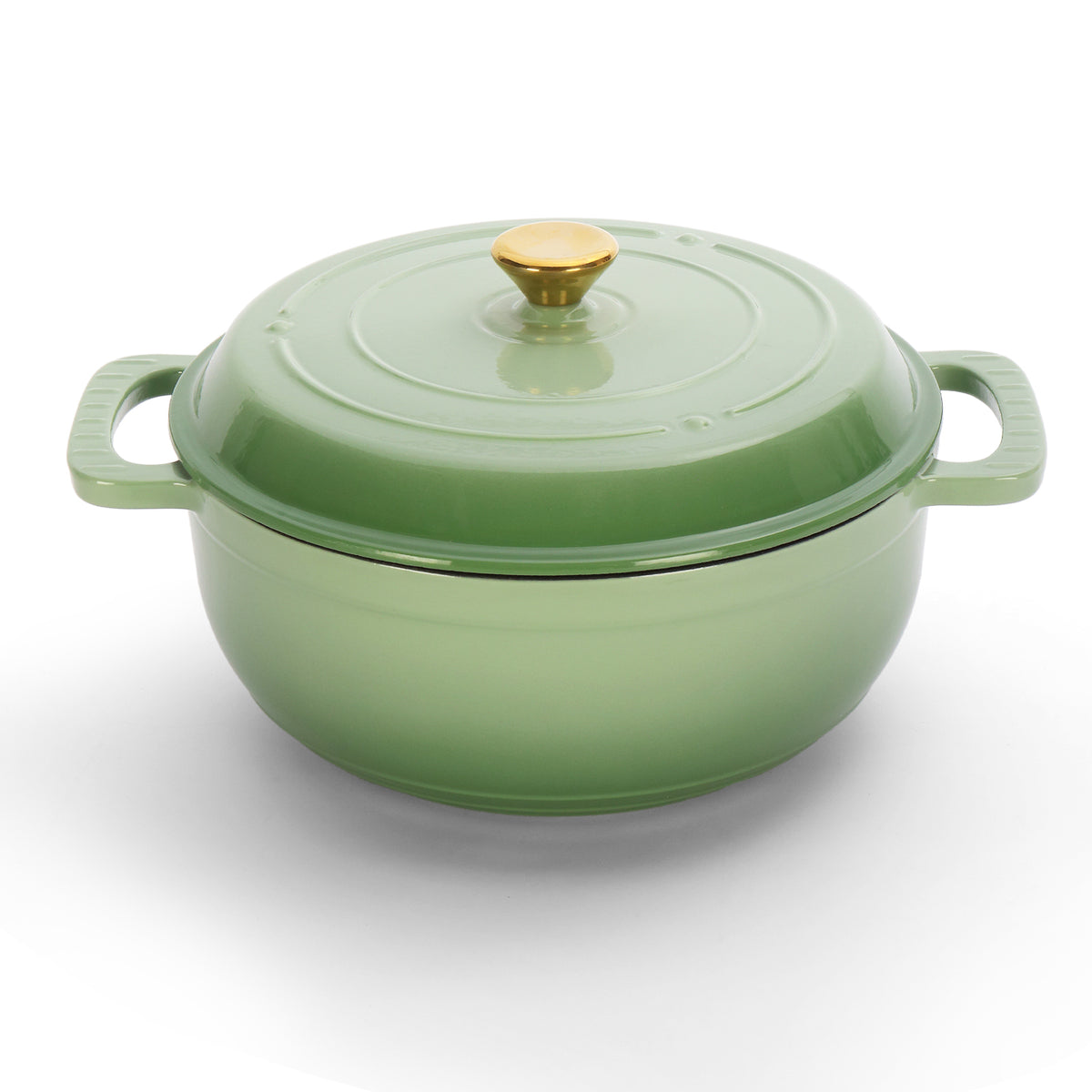 HAOYYE Cast Iron 5QT Cooking Pot Gradient Green Enamel Coating Includes Two Silicone Gloves Heavy Duty Durable Dutch Oven for Stovetop Oven and Outdoor Cooking Perfect for Stews Soups Casseroles and Everyday Meals
