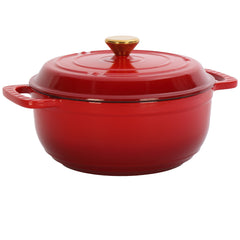 HAOYYE Cast Iron 6QT Cooking Pot Gradient Red Enamel Coating with Two Silicone Gloves Heavy Duty Durable Dutch Oven for Stovetop Oven and Outdoor Cooking Perfect for Stews Soups Casseroles and Everyday Meals