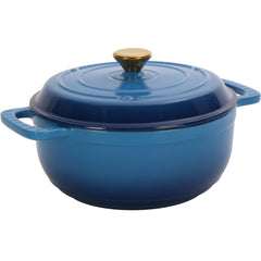 HAOYYE Cast Iron 6QT Cooking Pot Gradient Blue Enamel Coating with Two Silicone Gloves Heavy Duty Durable Dutch Oven for Stovetop Oven and Outdoor Cooking Perfect for Stews Soups Casseroles and Everyday Meals