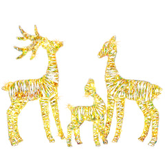 HAOYYE Set of 3 Family Elk Yard Decorations with 2D Iron Frame Battery Operated 4.5V 3.6W Outdoor Christmas Lawn Ornaments Festive Holiday Décor for Garden Courtyard Porch