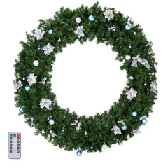HAOYYE Pre-lit Christmas Wreath Artificial Holiday Greenery with 150 Cold and Warm White Lights 450 PVC Branch Tips and DIY Ornaments Elegant Lighted Wreath for Front Door Wall Gate Party Decorations