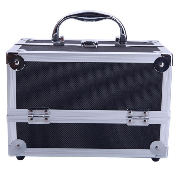 HAOYYE SM-2176 Aluminum Makeup Train Case, Black Cosmetic Organizer with Mirror, Compact and Durable Jewelry Box, Stylish Space-Saving Design, Perfect for Travel or Home