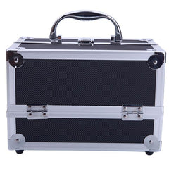 HAOYYE SM-2176 Aluminum Makeup Train Case, Black Cosmetic Organizer with Mirror, Compact and Durable Jewelry Box, Stylish Space-Saving Design, Perfect for Travel or Home