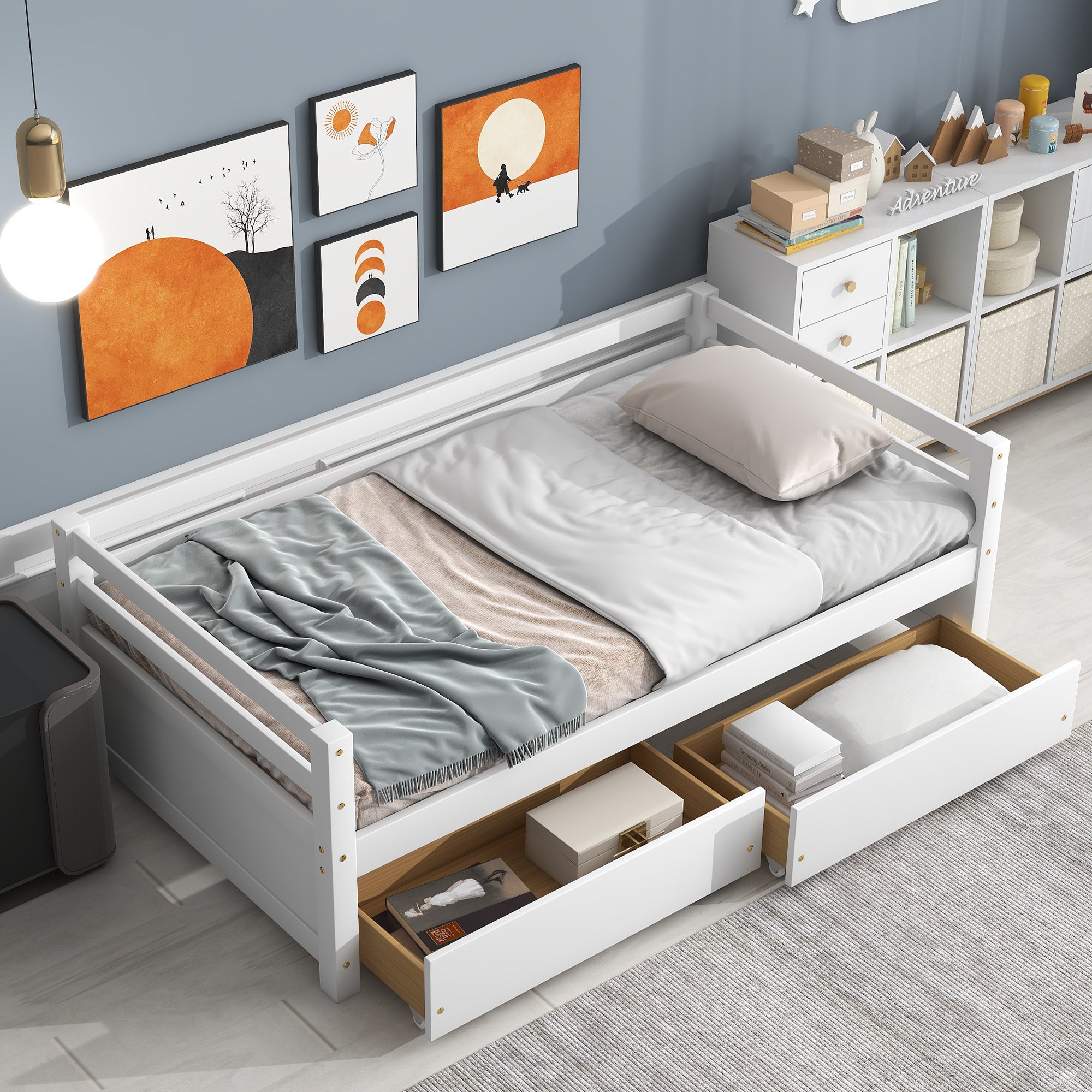 HAOYYE White Daybed with Two Storage Drawers, Sturdy Space-Saving Modern Design, Heavy Duty Construction, Easy Assembly for Adults and Dorm Rooms
