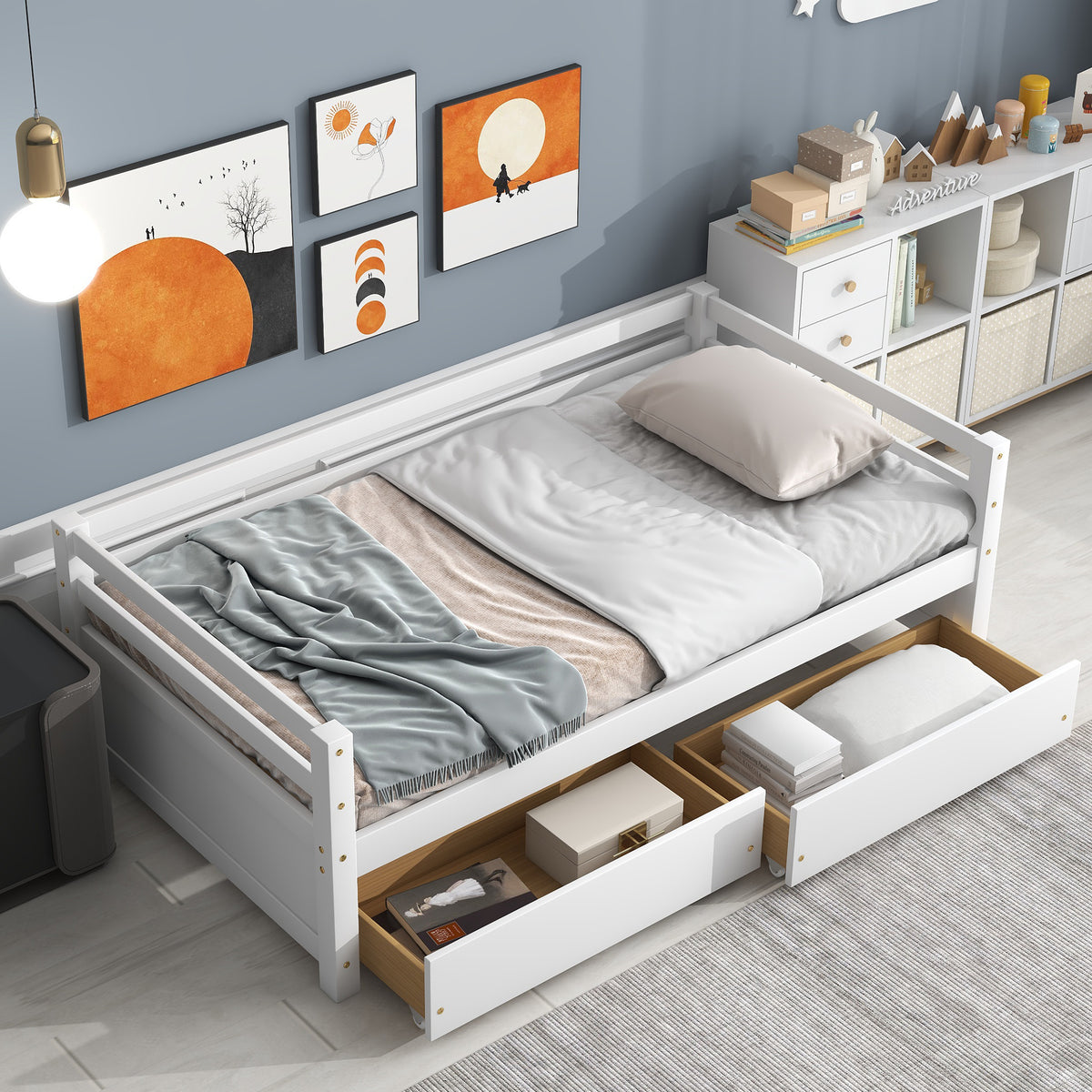 HAOYYE White Daybed with Two Storage Drawers, Sturdy Space-Saving Modern Design, Heavy Duty Construction, Easy Assembly for Adults and Dorm Rooms