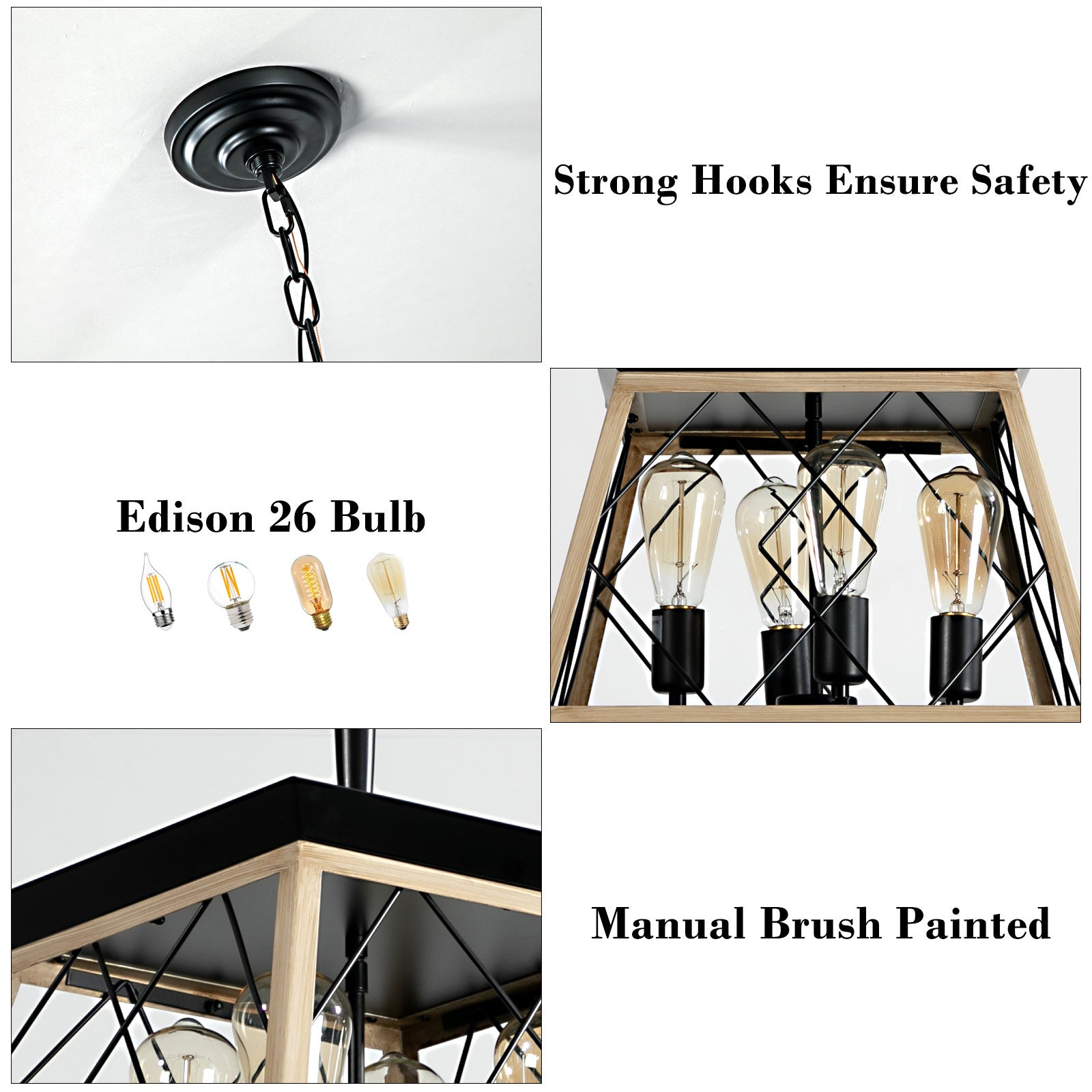 HAOYYE 4-Light Farmhouse Chandeliers For Dining Room Oak(No Bulbs) NEW SKU :W1340P206639 Sturdy Space-Saving Heavy Duty Modern Design Adults Dorm Room Easy Assembly Bedroom Furniture