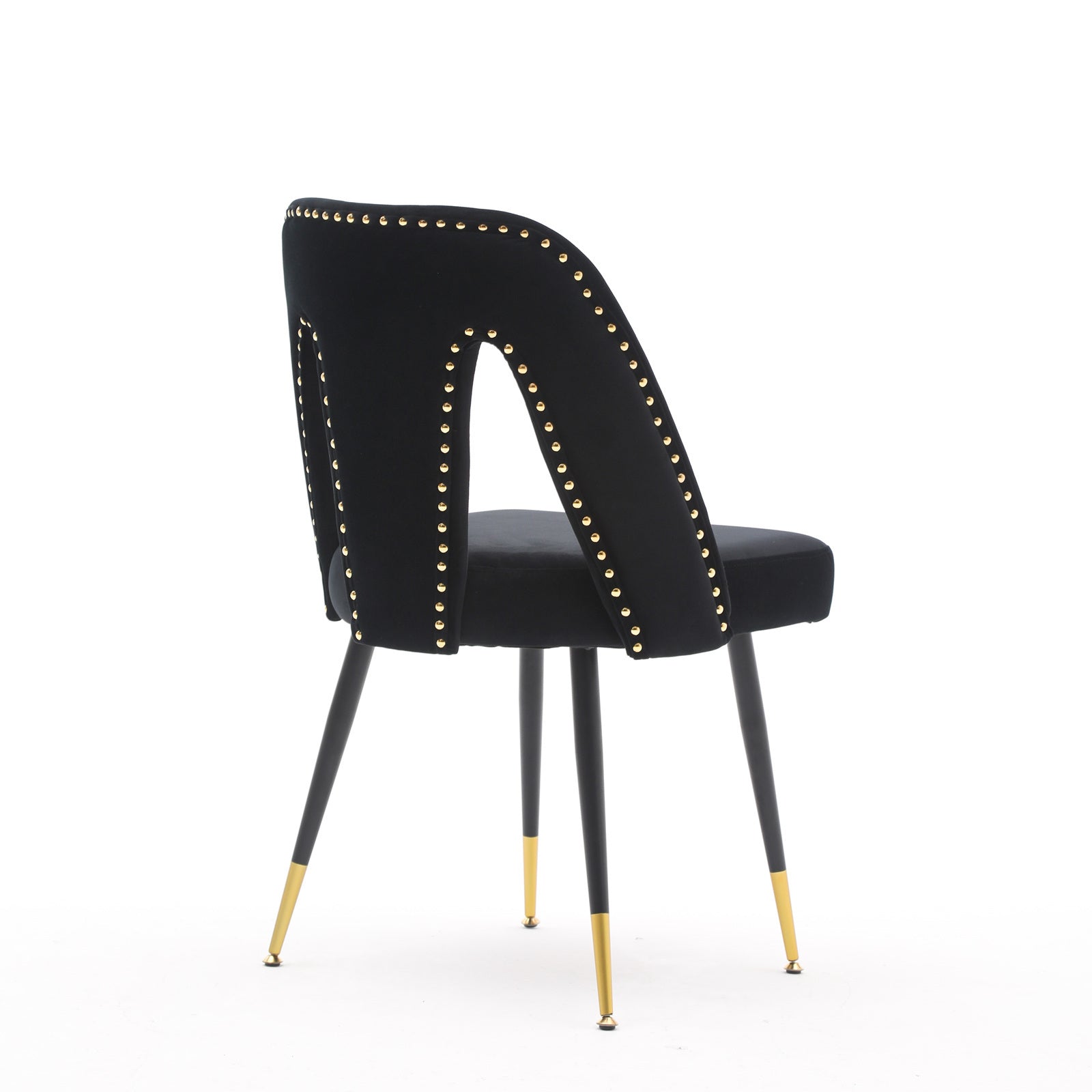 Haoyye Akoya Collection Velvet Upholstered Dining Chairs with Nailhead Trim, Set of 2 Modern Black Chairs with Gold Tipped Black Metal Legs, Stylish and Durable Accent Seating for Dining Room, Sturdy Contemporary Space-Saving Design