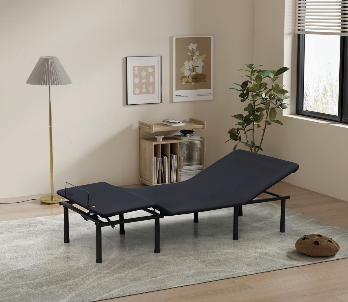 HAOYYE Adjustable Bed Base, Motorized Head and Foot Incline, Three-Fold Design, Quick and Easy Assembly, Space-Saving Heavy Duty Construction, Durable and Stylish Modern Home Furniture, Versatile and Functional for Bedroom Comfort