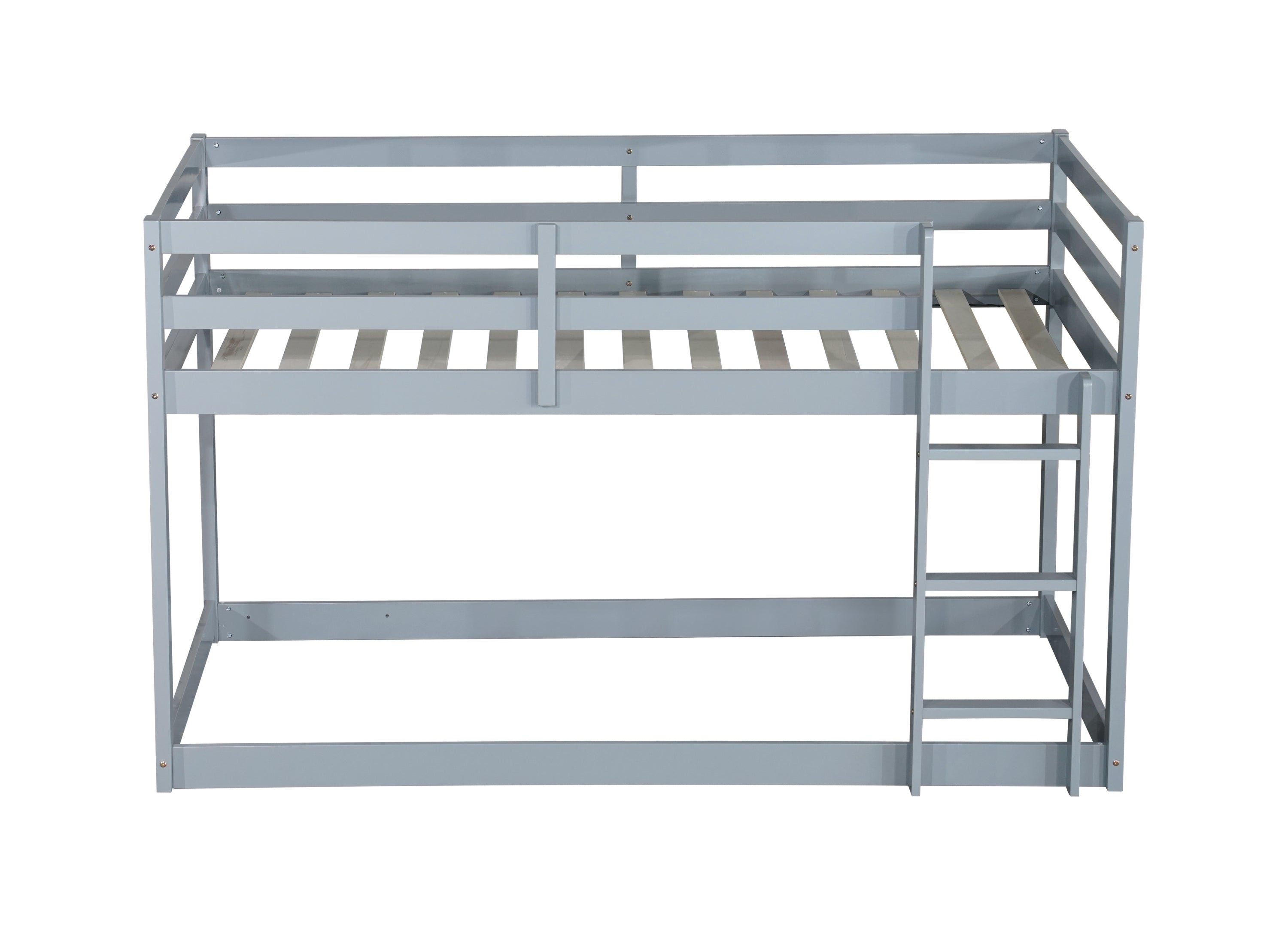 HAOYYE Solid Wooden, Solid Rubber Wooden Twin over Twin Loft Bed with Ladder, with Bed Platform of Strengthened Slats , Grey Sturdy Space-Saving Heavy Duty Modern Design Adults Dorm Room Easy Assembly