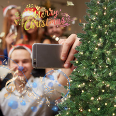 HAOYYE Artificial Christmas Tree with RGB WiFi-Controlled Lights Green Full Tree with 1721 PVC Branch Tips Hinged Structure Foldable Base Fire-Resistant PVC for Indoor Holiday and Party Decoration