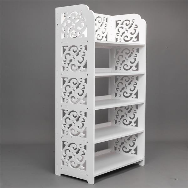 HAOYYE Carved 5-Tier White Shoe Rack, Wood-Plastic Board Construction, Durable and Space-Saving Storage Organizer, Modern Design, Premium Quality, Stylish Home Solution for Living Room, Bedroom, and More