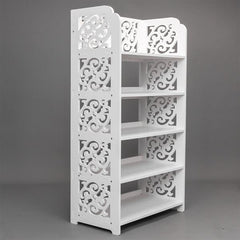 HAOYYE Carved 5-Tier White Shoe Rack, Wood-Plastic Board Construction, Durable and Space-Saving Storage Organizer, Modern Design, Premium Quality, Stylish Home Solution for Living Room, Bedroom, and More