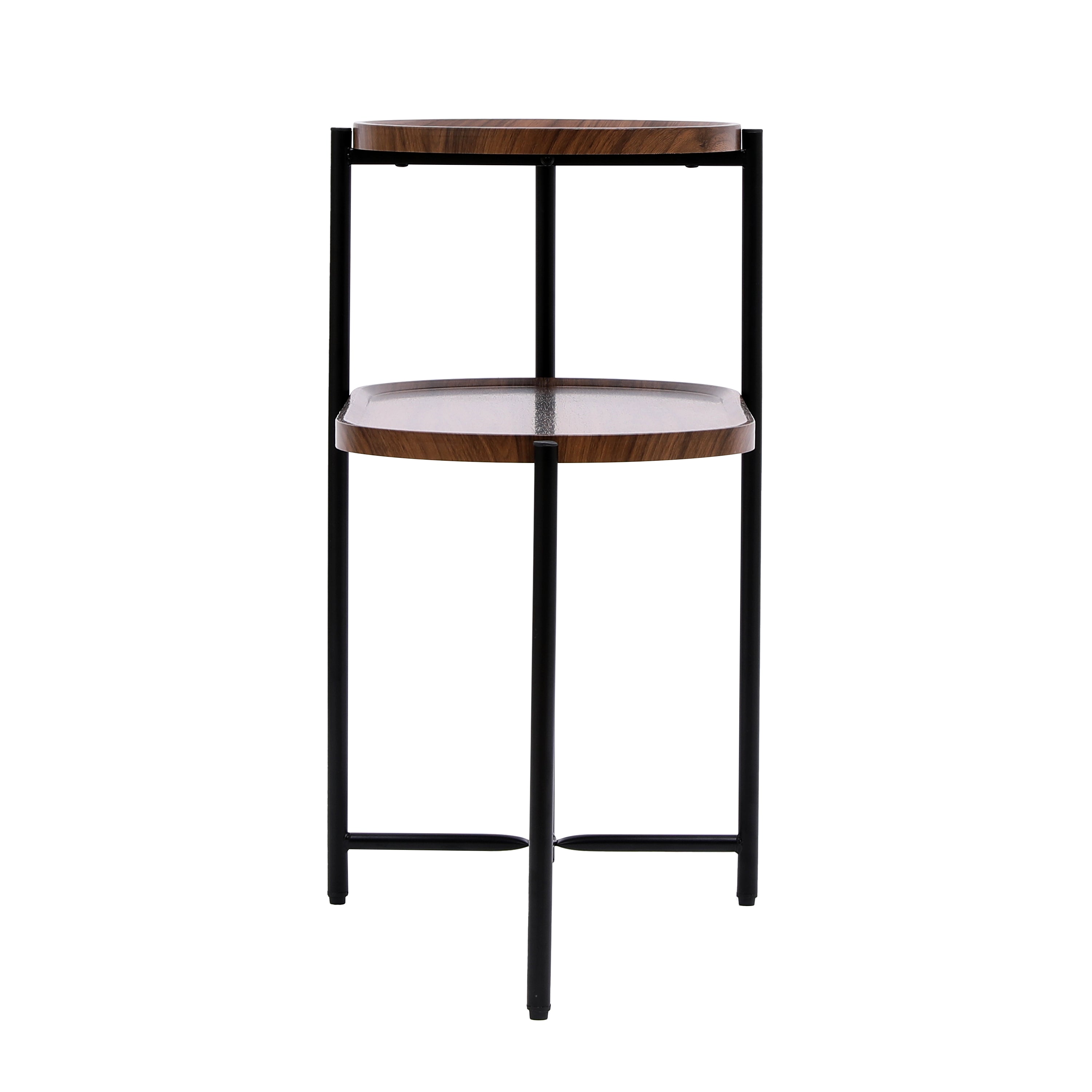 HAOYYE Small Coffee Table 2-Tier Modern Sofa Side Table with Wood Storage Shelf Living Room End Table Nightstand Walnut Brown Sturdy Space-Saving Heavy Duty Modern Design for Adults Dorm Room