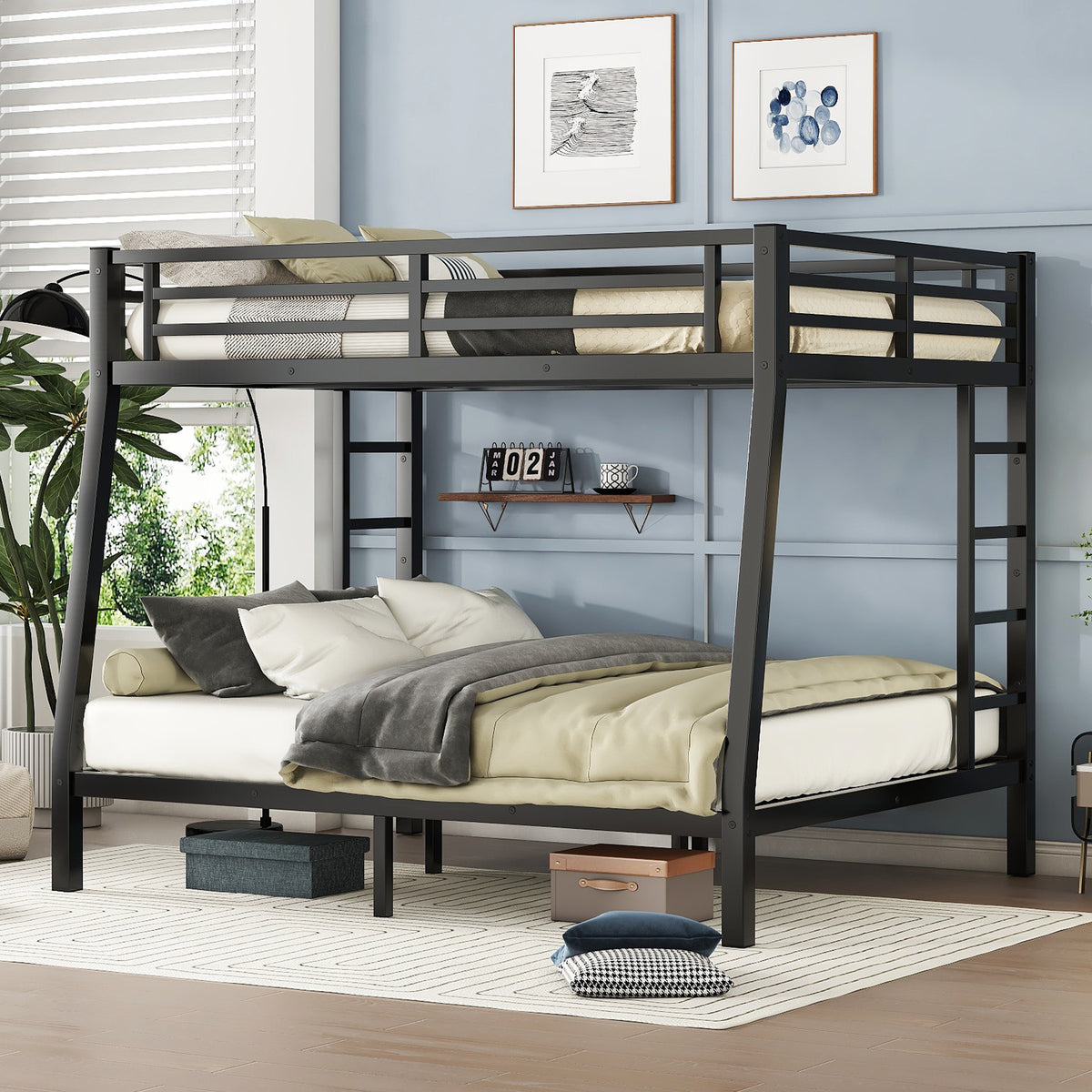 HAOYYE Metal Full XL over Queen Bunk Bed for Teens and Adults,Space-Saving/Noise Reduced/No Box Spring Needed, Old SKU W1307S00020 Sturdy Heavy Duty Modern Design Dorm Room Easy Assembly