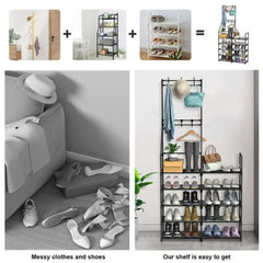 HAOYYE 5-Tier Shoe Rack Storage Organizer, Holds 25-30 Pairs of Shoes, Freestanding Coat and Shoe Rack for Entryway Closet, Space-Saving Design with Durable Metal Frame and Easy Assembly
