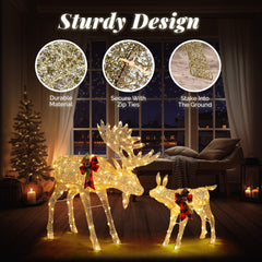 HAOYYE Golden Moose Family Christmas Decoration with 200 LED Lights Durable Leather String Light Design Warm Glow for Indoor Outdoor Holiday Yard Garden Party Wedding Décor