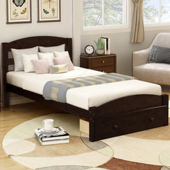 HAOYYE Platform Twin Bed Frame with Storage Drawer and Wood Slat Support, Espresso, Sturdy Space-Saving Design, Heavy Duty Construction, Easy Assembly, Durable and Stylish Home Furniture, Versatile for Bedroom Use