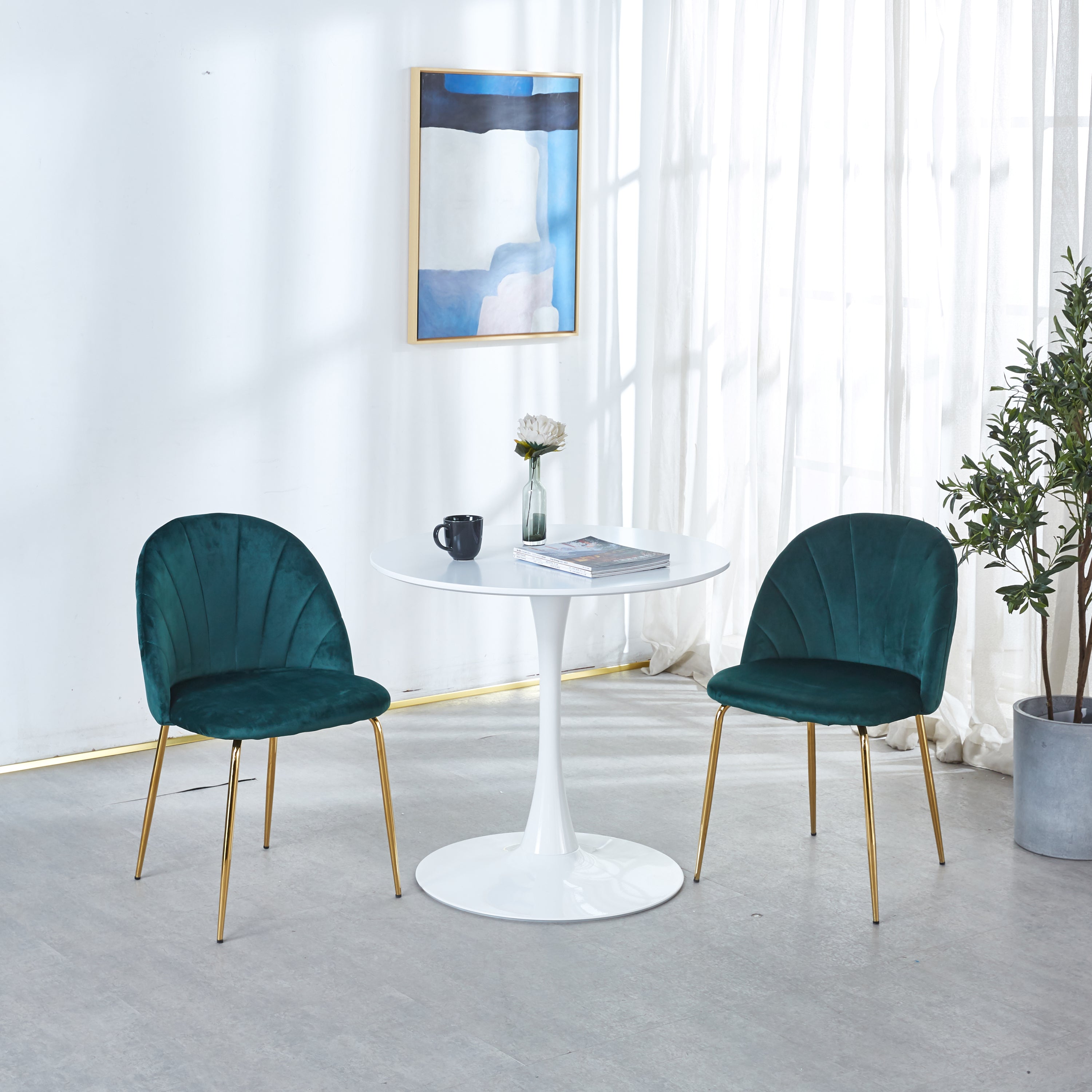 HAOYYE 31.5"White Tulip Table Mid-century Dining Table for 2-4 people With Round Mdf Table Top, Pedestal Dining Table, End Table Leisure Coffee Table Sturdy Space-Saving Heavy Duty Modern Design Durable
