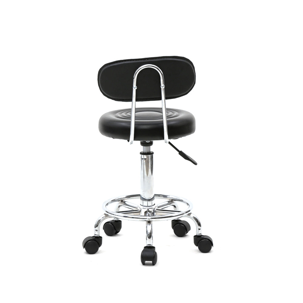 HAOYYE Black Adjustable Salon Stool with Backrest Round Seat Design 360° Swivel PU Leather Comfortable Rolling Chair for Home Office Studio Beauty Spa Lightweight Anti-Skid Durable Construction