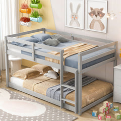HAOYYE Twin over Twin Floor Bunk Bed,Grey(Old SKU:W50437208) Sturdy Space-Saving Heavy Duty Modern Design Adults Dorm Room Easy Assembly Bedroom Furniture