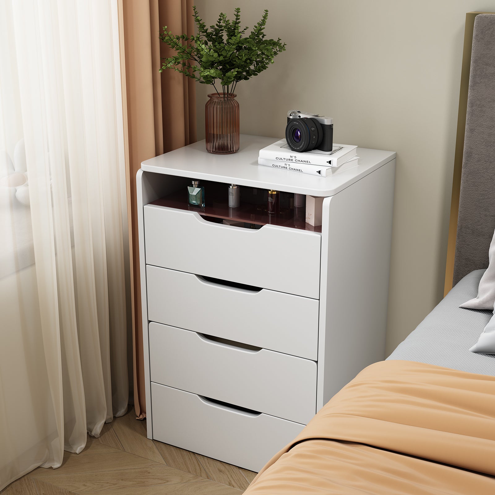 HAOYYE 3-in-1 Vanity Desk with Flip-Top Mirror, Small Makeup Vanity Set with Glass Desktop, Compact Dressing Table with 3 Drawers and Cushioned Stool, Christmas Gift, Sturdy and Stylish Home Furniture