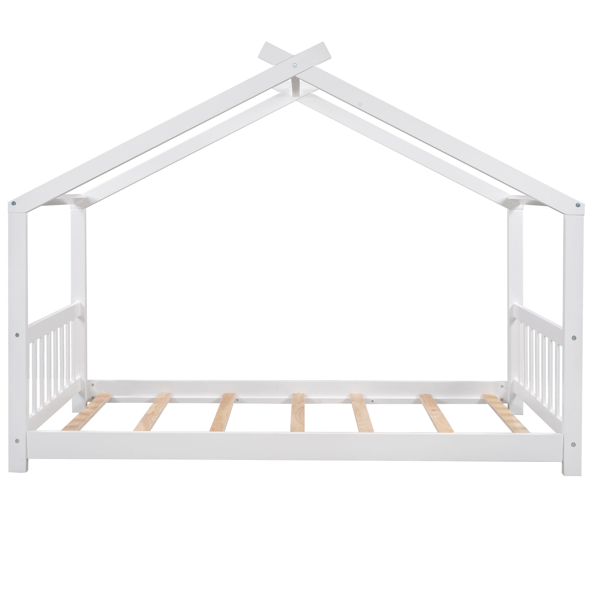 HAOYYE Twin Size House Platform Bed with Headboard and Footboard,Roof Design,White Sturdy Space-Saving Heavy Duty Modern Design Adults Dorm Room Easy Assembly Bedroom Furniture