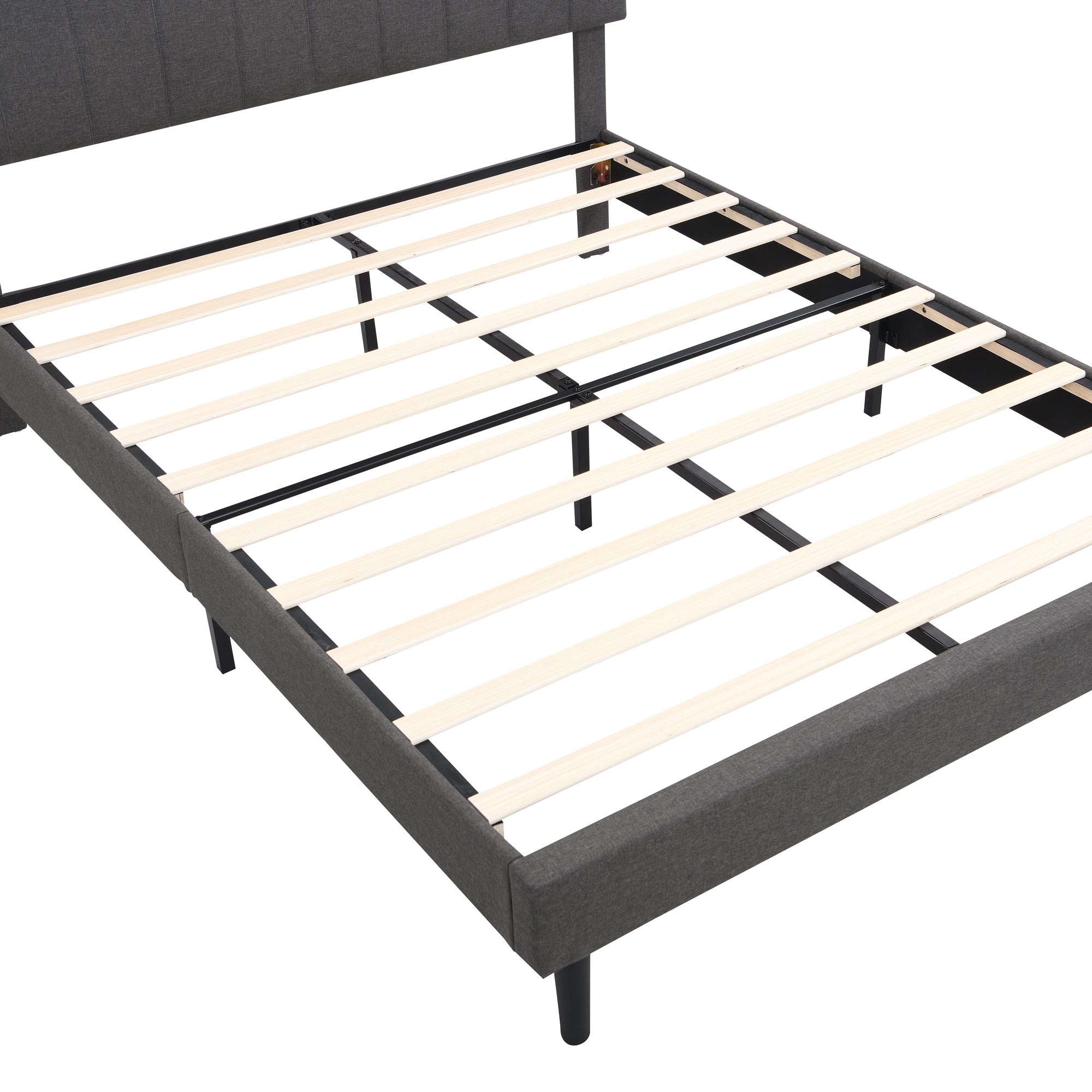 HAOYYE Queen Size Upholstered Platform Bed with Storage Headboard and USB Port, Linen Fabric Upholstered Bed (Gray) Sturdy Space-Saving Heavy Duty Modern Design Adults Dorm Room Easy Assembly