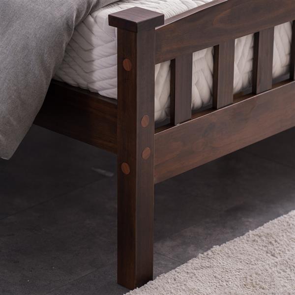 HAOYYE Queen Platform Bed Frame with Vertical Slatted Headboard in Walnut Color, Modern Wood Bed Frame with Sturdy Construction, Elegant Style for Bedroom, Guest Room, Easy Assembly
