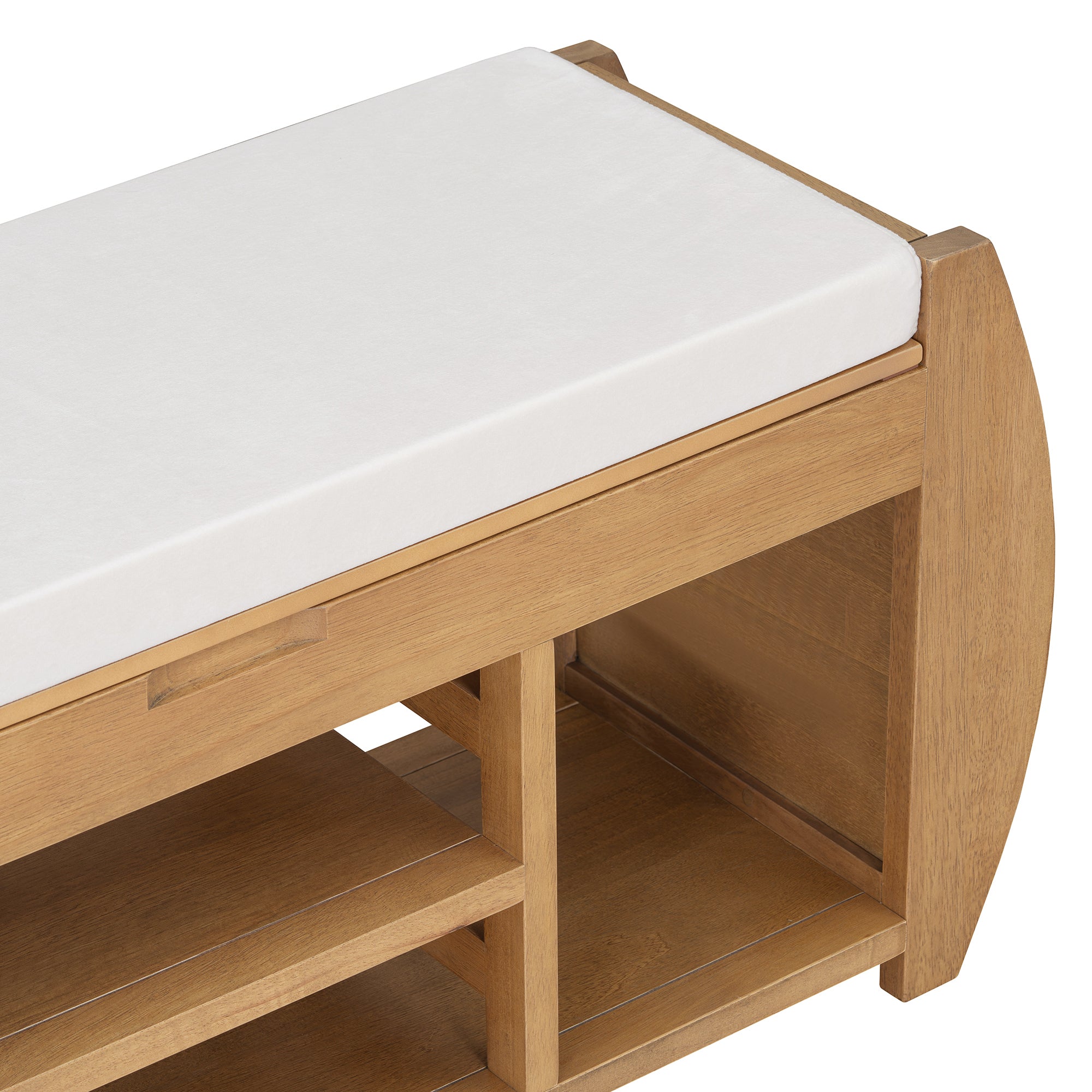 HAOYYE Retro Multifunctional Storage Bench with Cushion and Curved Side Panel for Entrance and Living Room (Natural) Sturdy Space-Saving Heavy Duty Modern Design Easy Assembly Durable Stylish Versatile