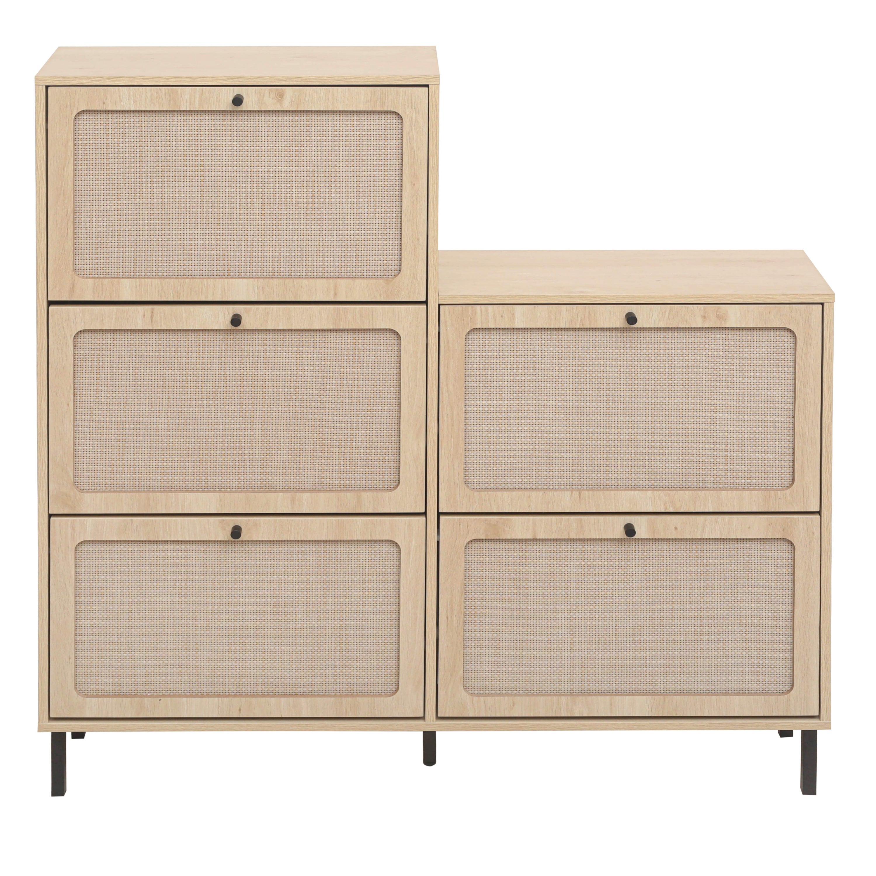 HAOYYE Rattan 5 Door Shoe Rack, Freestanding Modern Shoe Storage Cabinet, for Entryway Sturdy Space-Saving Heavy Duty Modern Design Easy Assembly Durable Stylish Home Furniture Versatile