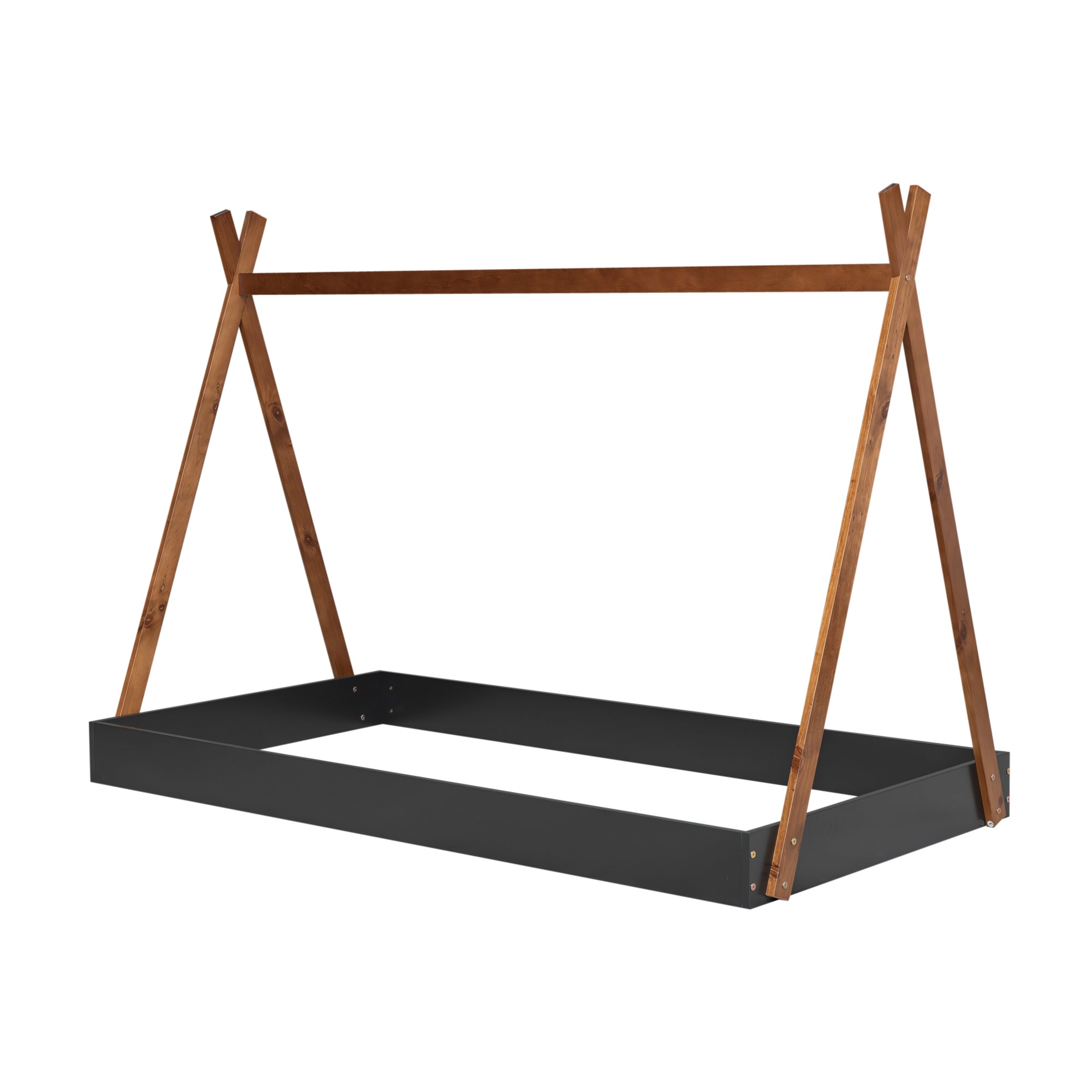 HAOYYE Twin Size Tent Floor Bed with Triangle Structure, Black+Brown Sturdy Space-Saving Heavy Duty Modern Design Easy Assembly Durable Stylish Home Furniture Versatile