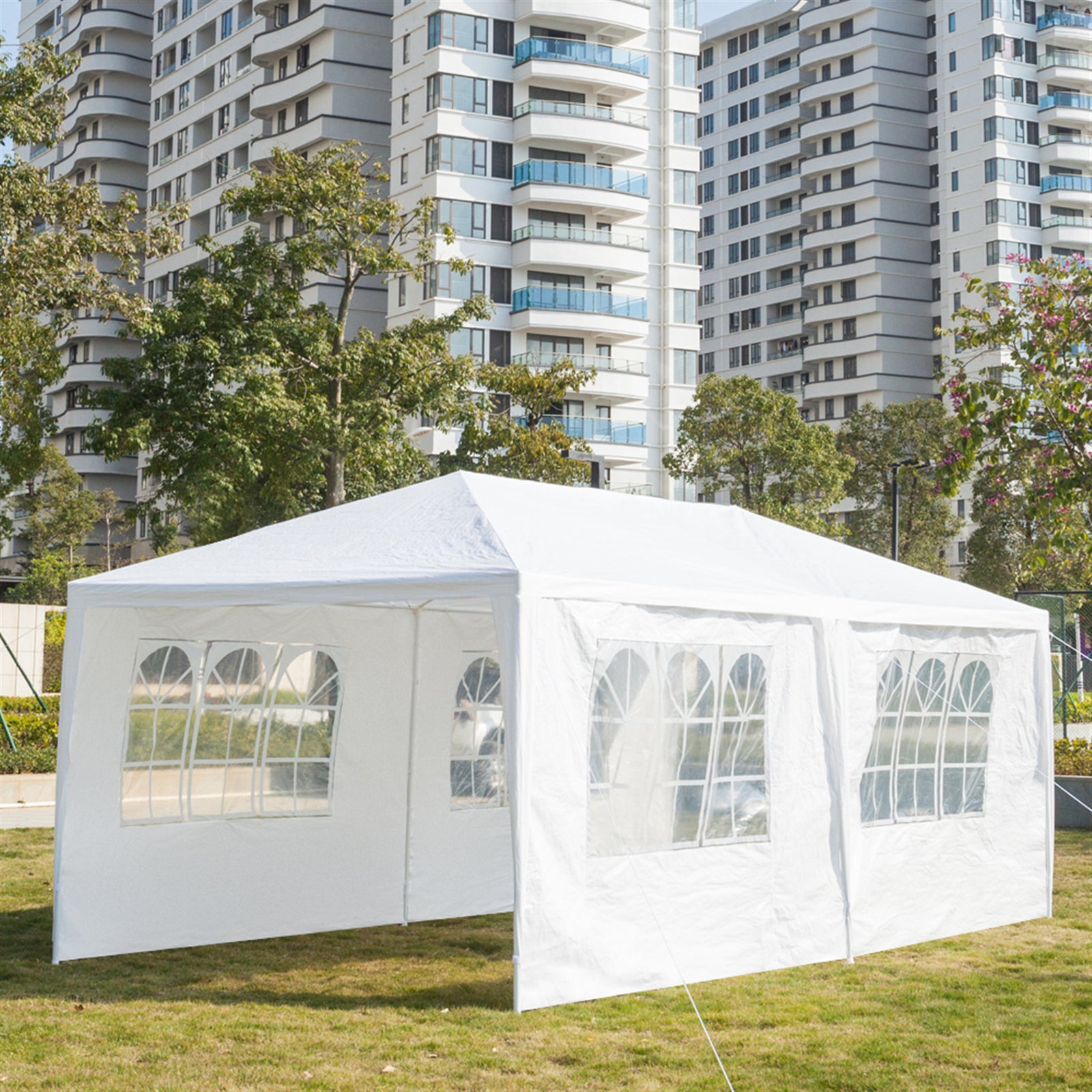 HAOYYE 20*10*8.5ft Four Sides Waterproof Outdoor Tent, White PE Canopy with Spiral Tubes and Sturdy Iron Frame, Large Portable Event Shelter for Party Wedding Camping Backyard, Easy Assembly Temporary Structure