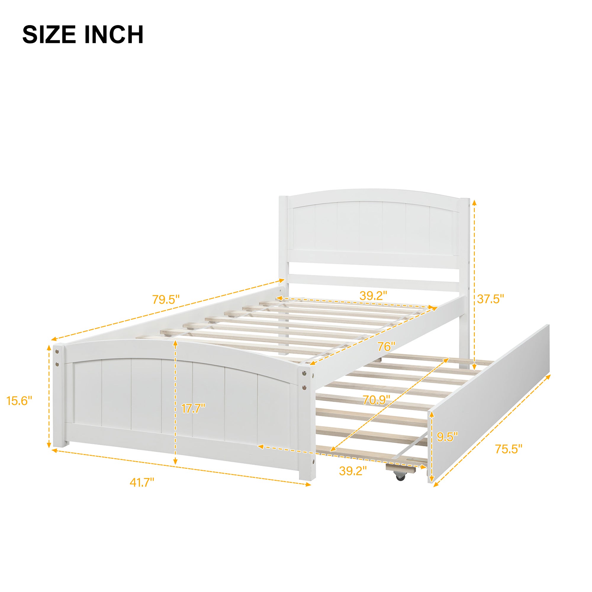 HAOYYE Twin size Platform Bed with Trundle, White Sturdy Space-Saving Heavy Duty Modern Design Easy Assembly Durable Stylish Home Furniture Versatile