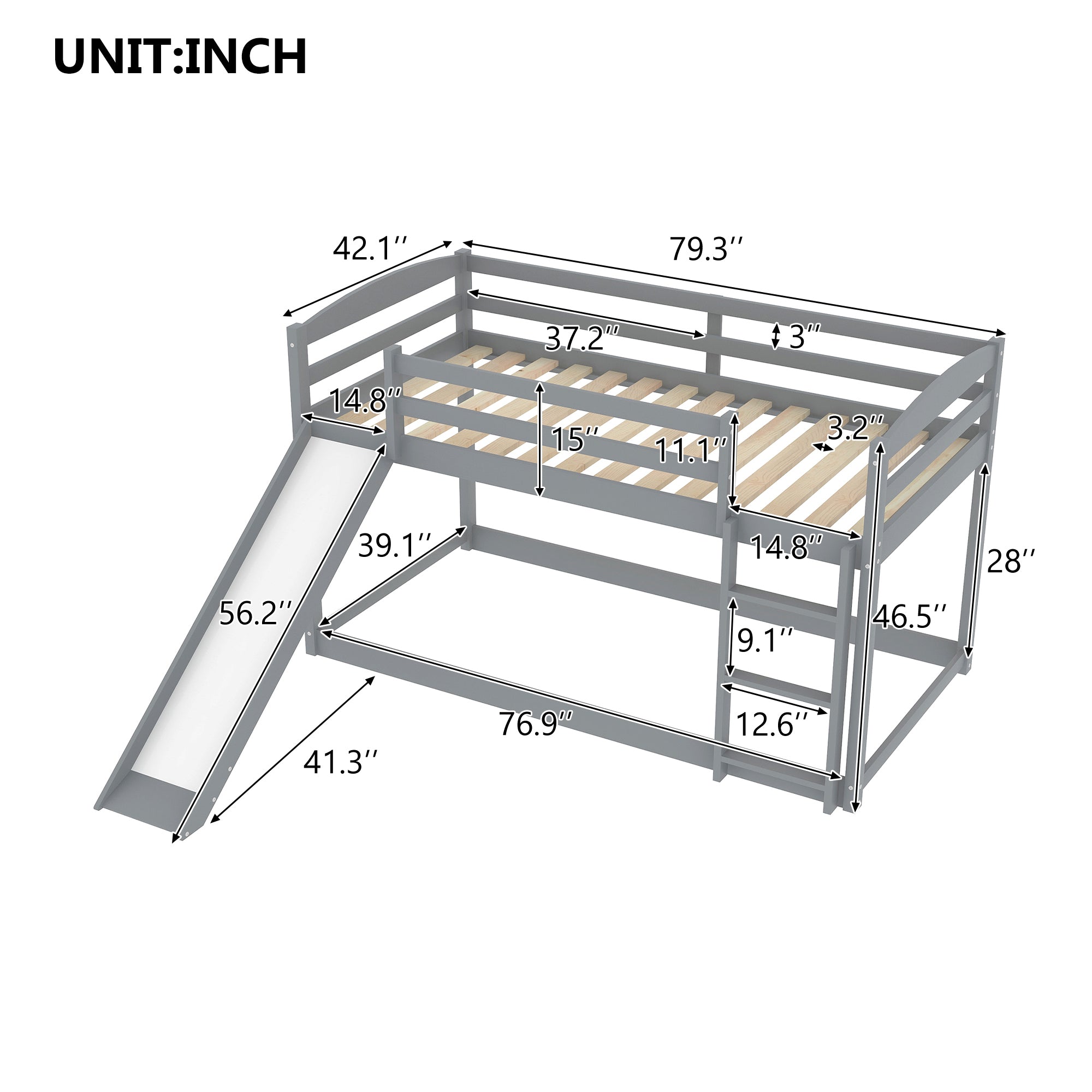 HAOYYE Twin over Twin Bunk Bed with Convertible Slide and Ladder , Gray(Old SKU:WF281725AAE) Sturdy Space-Saving Heavy Duty Modern Design Adults Dorm Room Easy Assembly Bedroom Furniture