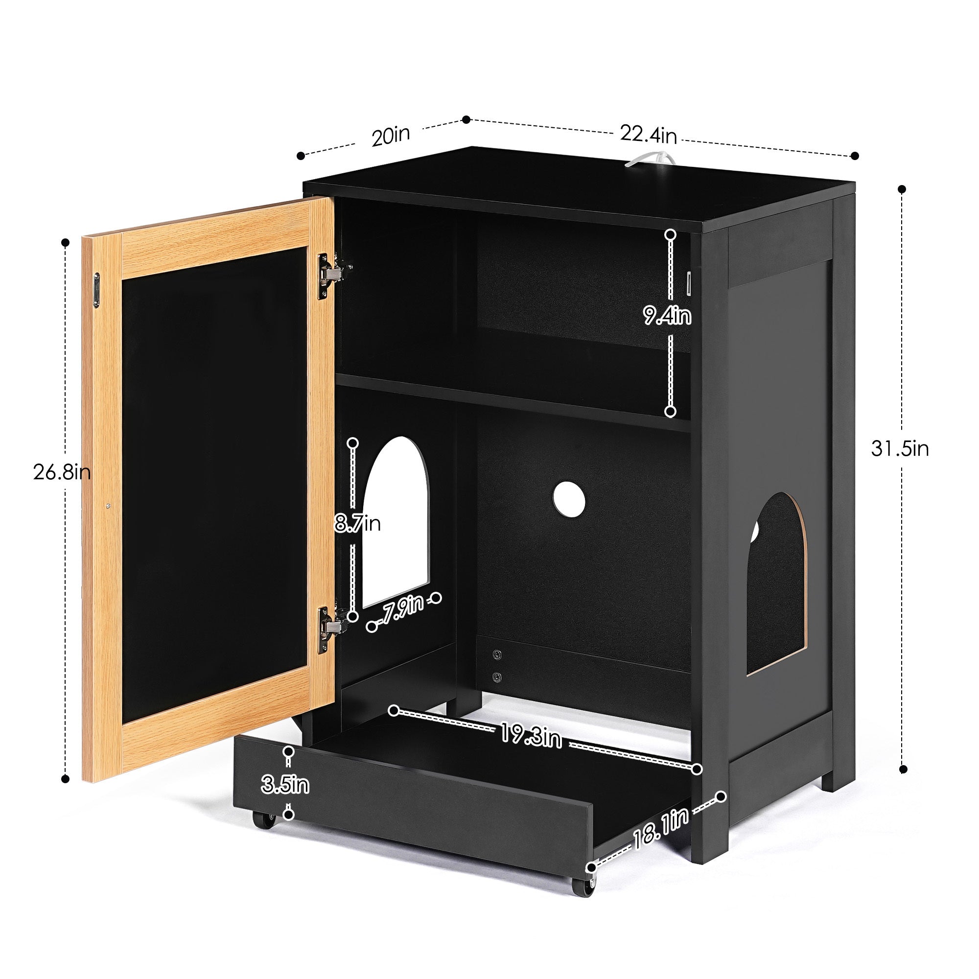HAOYYE Cat Litter Box Enclosure with Sisal Door, Hidden Cat Washroom and Kitty End Table, Black Modern Litter Cabinet, Sturdy Space-Saving Design, Easy Assembly, Ideal for Bedrooms and Living Rooms