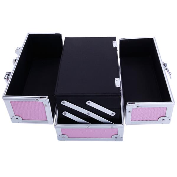 HAOYYE Aluminum Makeup Train Case Jewelry Box, Pink Cosmetic Organizer with Mirror, Durable Space-Saving Storage Solution, Stylish Design, Versatile Use for Travel, Home, or Salon, Premium Quality, Modern and Convenient