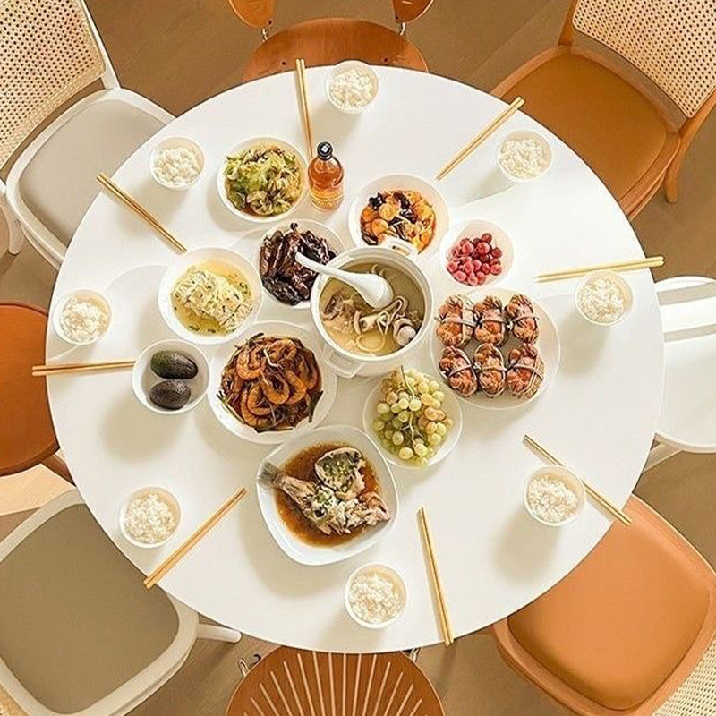 HAOYYE Modern Round Dining Table, White, Versatile Table for Dining Room, Kitchen, Coffee, or Leisure, Sturdy Space-Saving Heavy Duty Design, Ideal for Contemporary Home Décor