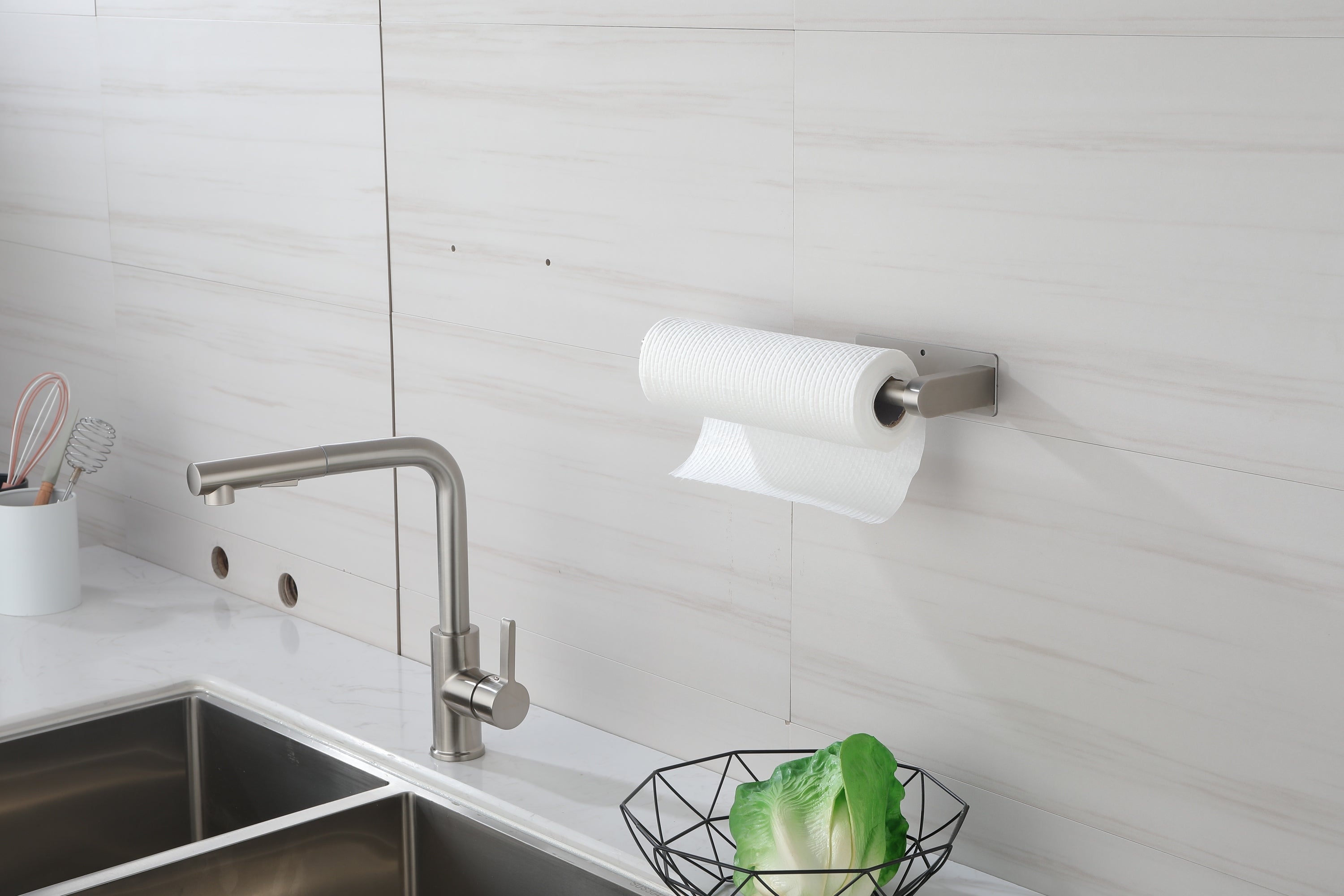 Haoyye Paper Towel Holder 2 Pack, 12 Inch Stainless Steel Under Cabinet Mount with Self-Adhesive or Screws, Space-Saving Paper Towel Rack for Kitchen, Bathroom, or Wall Use, Rustproof and Heavy Duty Towel Bar for Rolls or Wraps