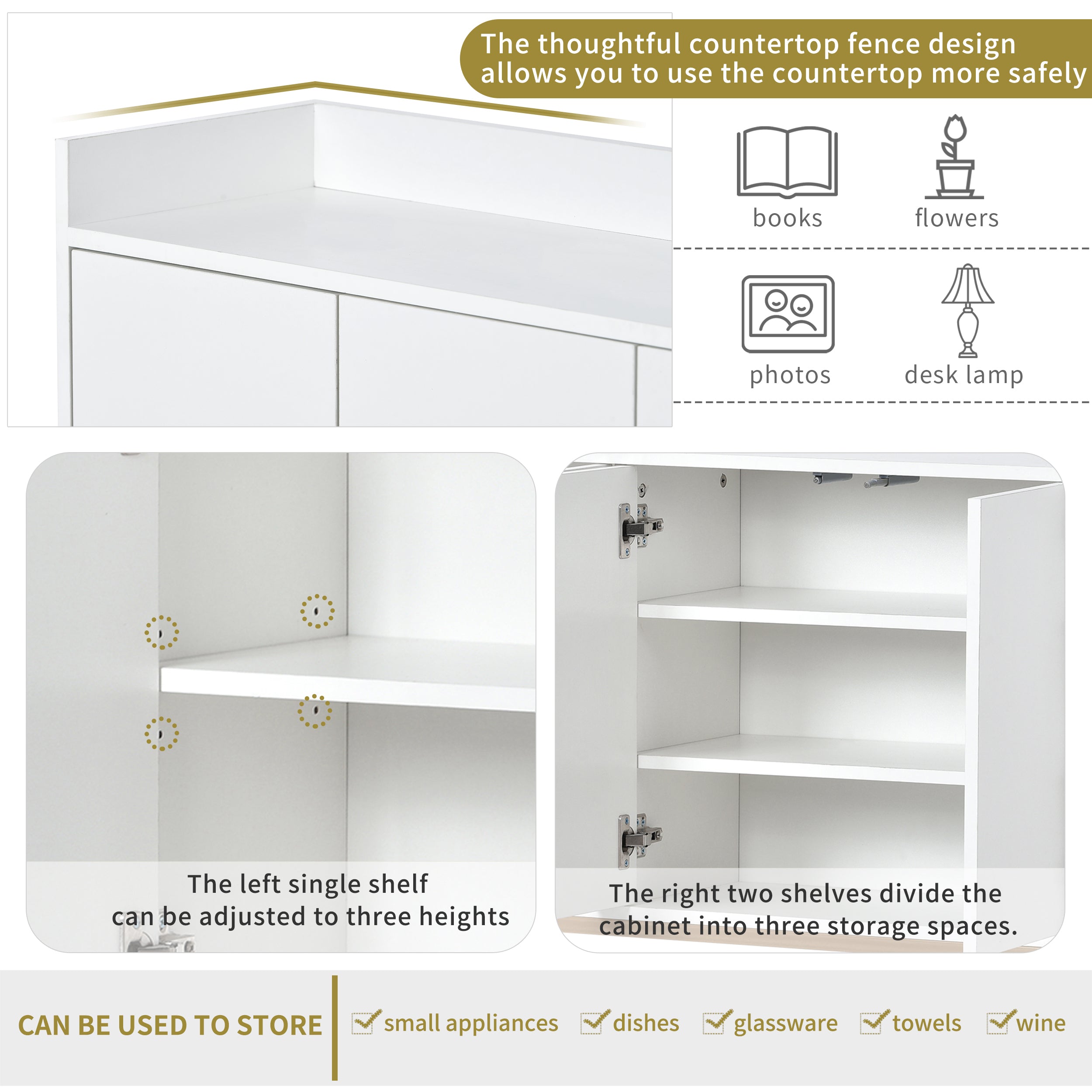 HAOYYE Modern Sideboard Elegant Buffet Cabinet with Large Storage Space for Dining Room, Entryway (White) Sturdy Space-Saving Heavy Duty Modern Design Adults Dorm Room Easy Assembly