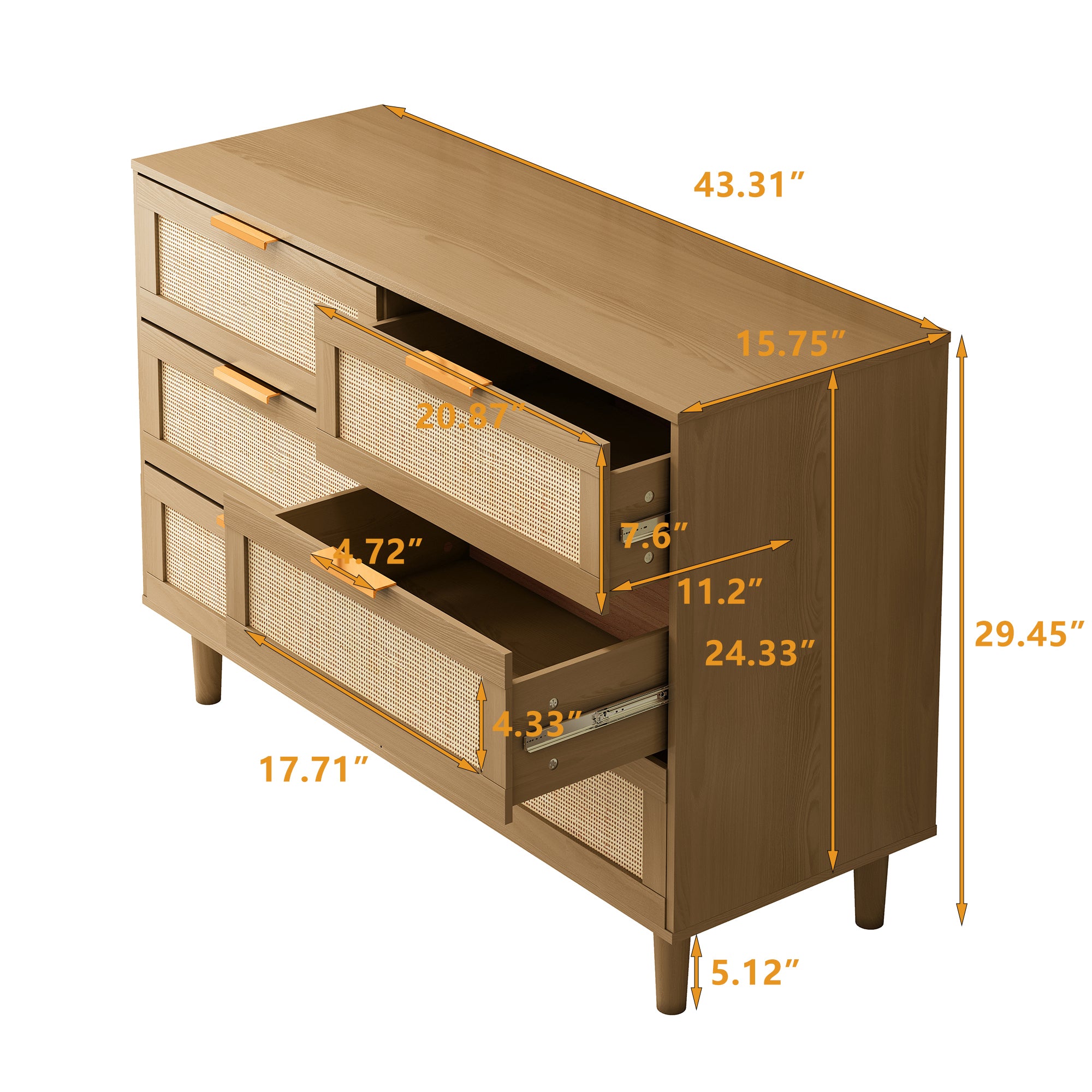 HAOYYE 6-Drawer Rattan Cabinet, Sturdy Space-Saving Design, Heavy Duty Construction, Easy Assembly, Durable and Stylish Home Furniture, Versatile for Bedroom or Living Room Use