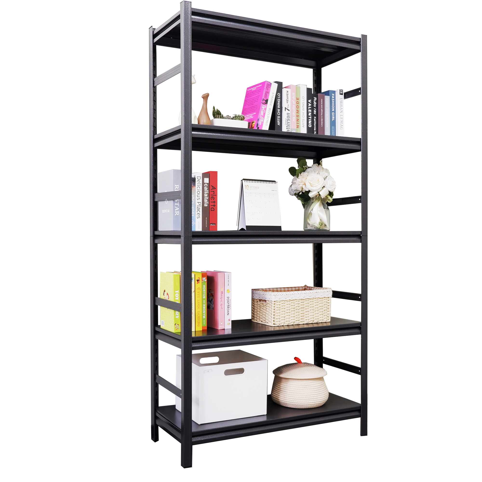 HAOYYE 5-Tier Heavy Duty Metal Storage Shelves, Adjustable Shelving Unit for Kitchen, Garage, Pantry, Office, Sturdy Space-Saving Design, Modern Storage Rack for Home, Dorm Room, and More