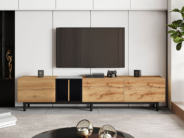 HAOYYE Modern TV Stand for 80'' TV with 3 Doors, Media Console Table, Entertainment Center with Large Storage Cabinet for Living Room, Bedroom Sturdy Space-Saving Heavy Duty Modern Design Adults