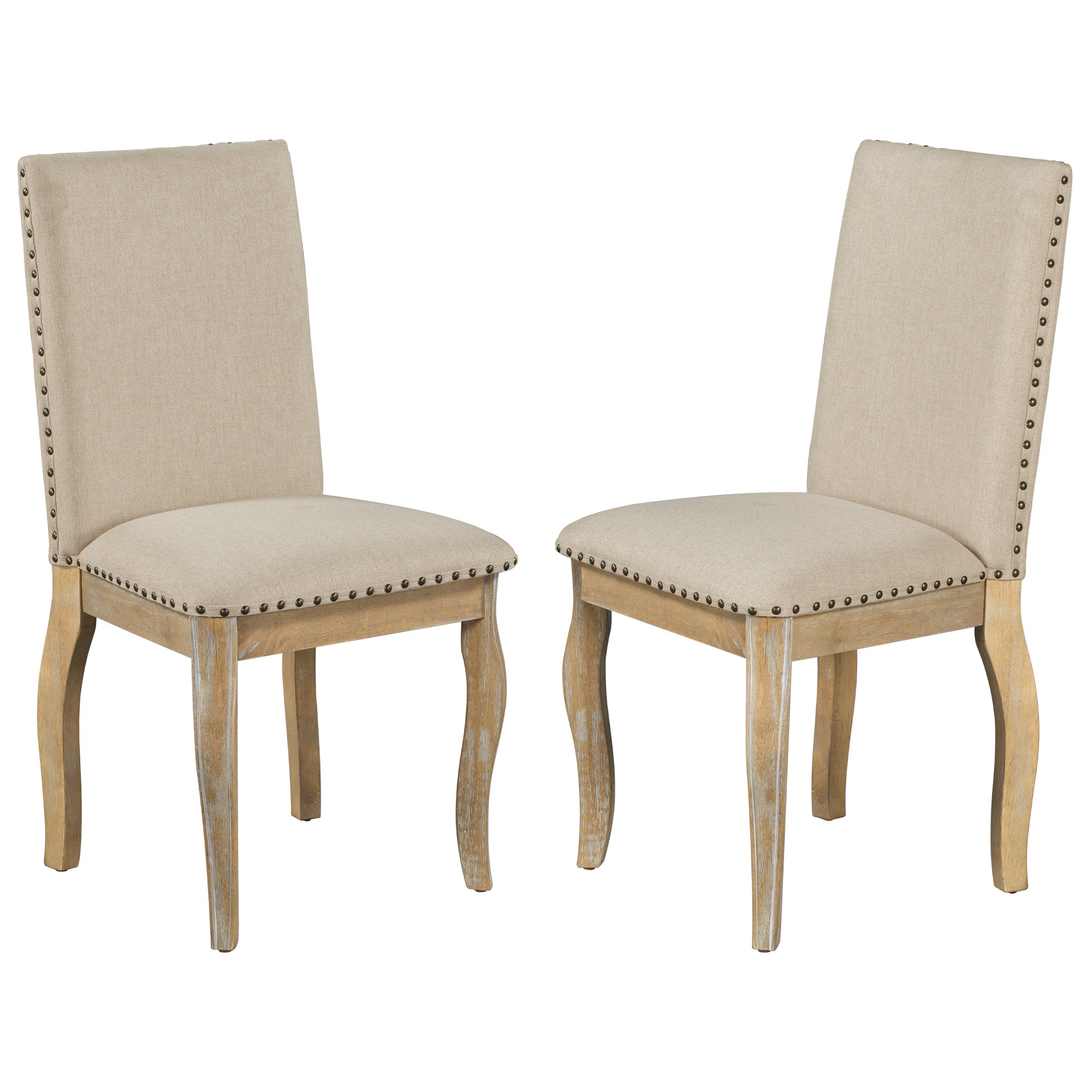 HAOYYE Set of 4 Dining chairs Wood Upholstered Fabirc Dining Room Chairs with Nailhead (Natural Wood Wash) Sturdy Space-Saving Heavy Duty Modern Design Adults Dorm Room Easy Assembly