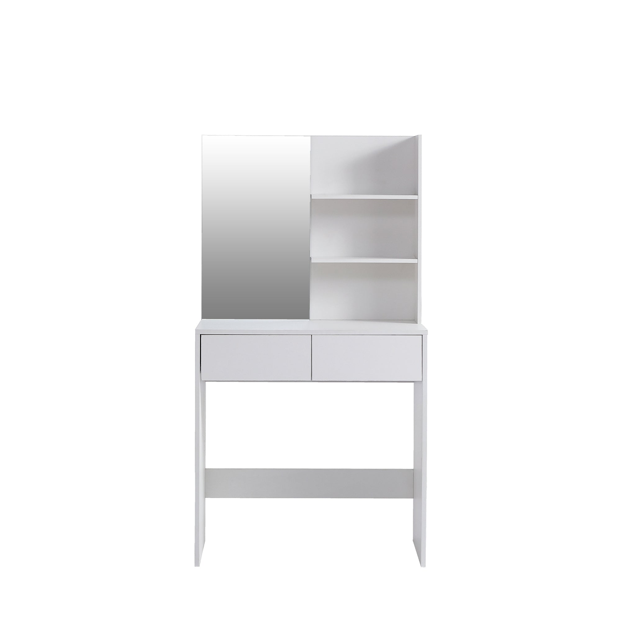 HAOYYE Vanity Desk with Mirror, White Dressing Table with 2 Drawers, Modern Makeup Vanity for Bedroom, Small Space Vanity Table with Storage, Sleek & Elegant Design for Girls and Women, Compact Beauty Station for Makeup Room
