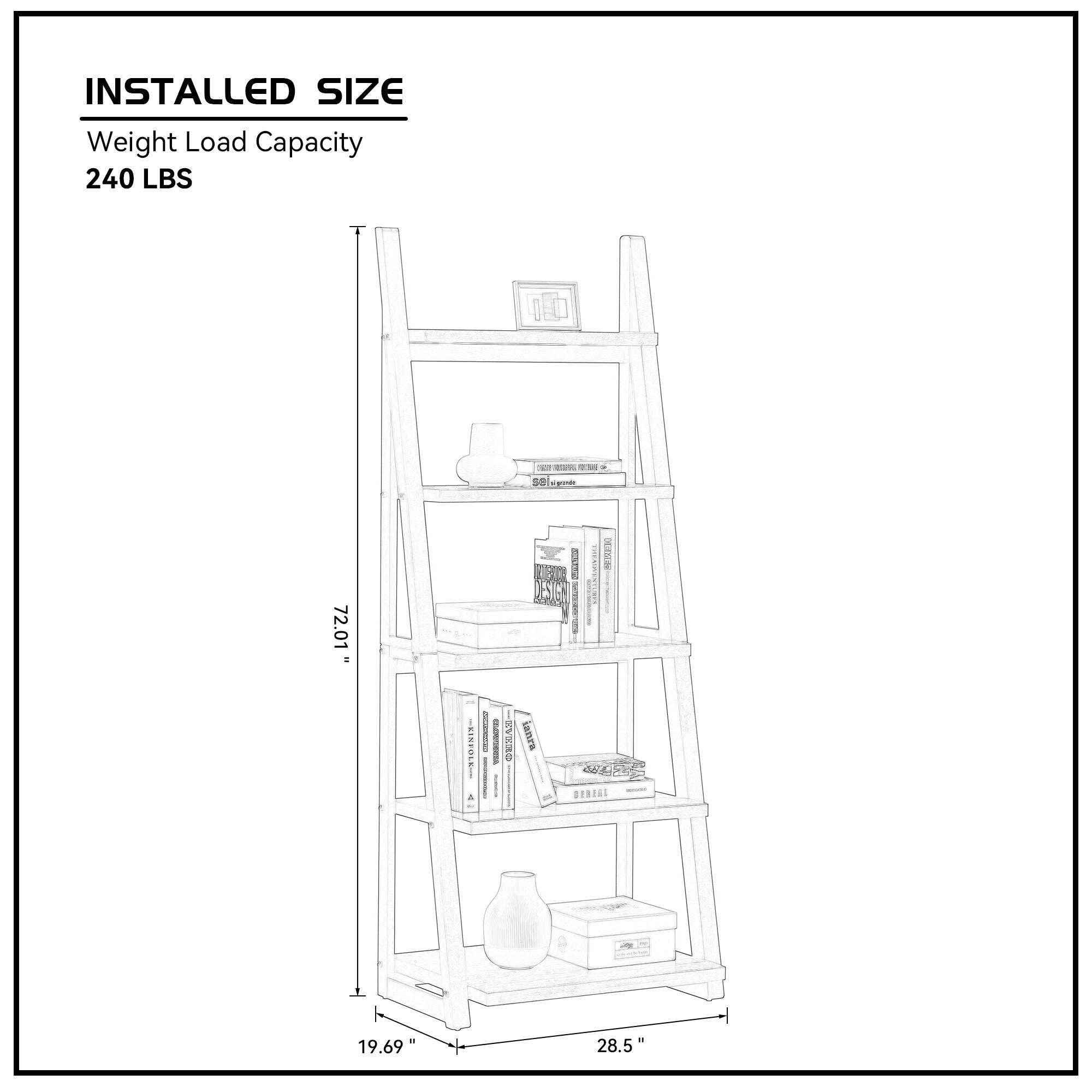 HAOYYE 5-Tier Shelves,Bookshelf, Storage Rack, Bookcase with Rubber Wood Frame, Ladder Shelf for Living Room, Home Office, Kitchen, Bedroom, Apartment Sturdy Space-Saving Heavy Duty Modern Design Adults