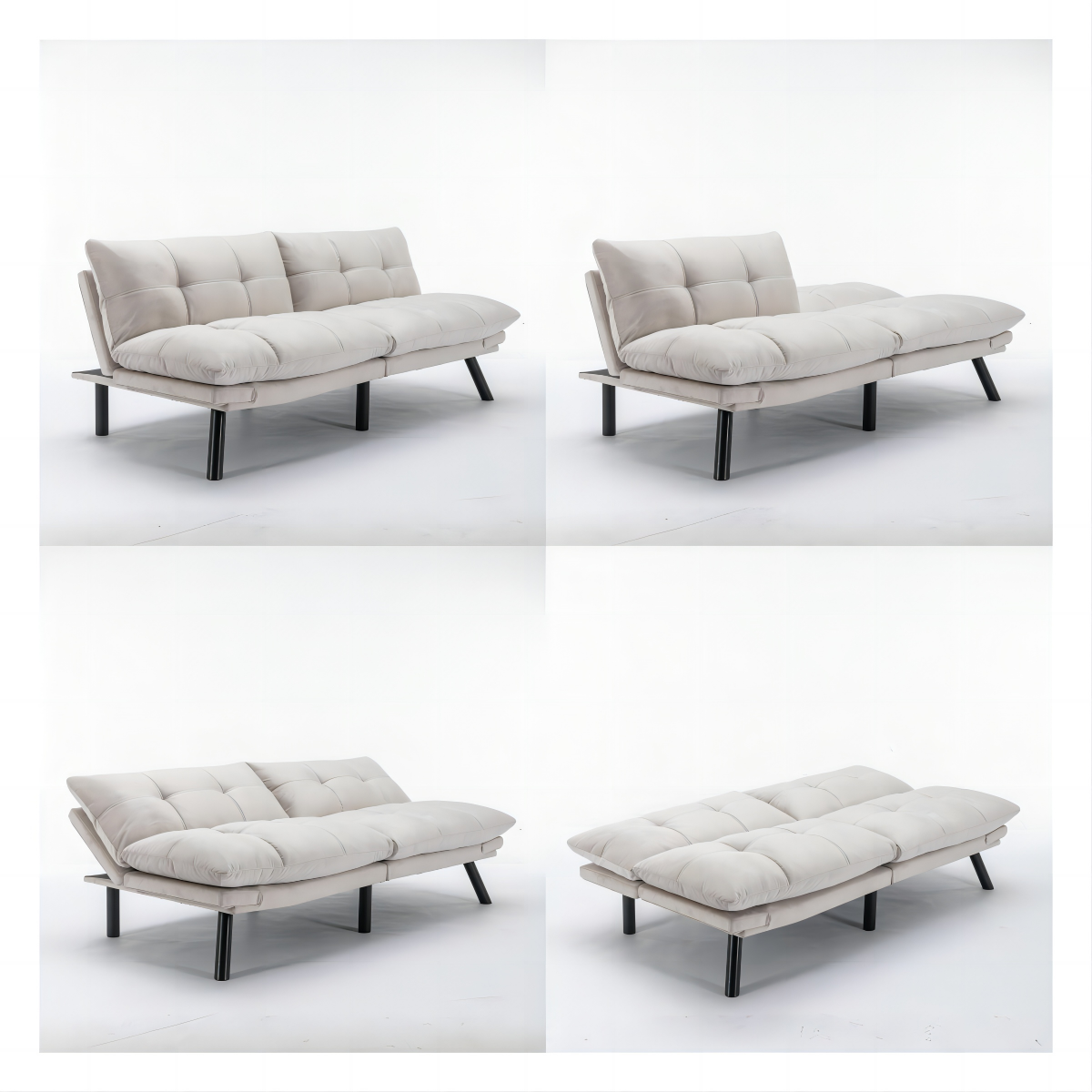 HAOYYE Cream Convertible Folding Modern sofa Bed Sturdy Space-Saving Heavy Duty Modern Design Adults Dorm Room Easy Assembly Bedroom Furniture