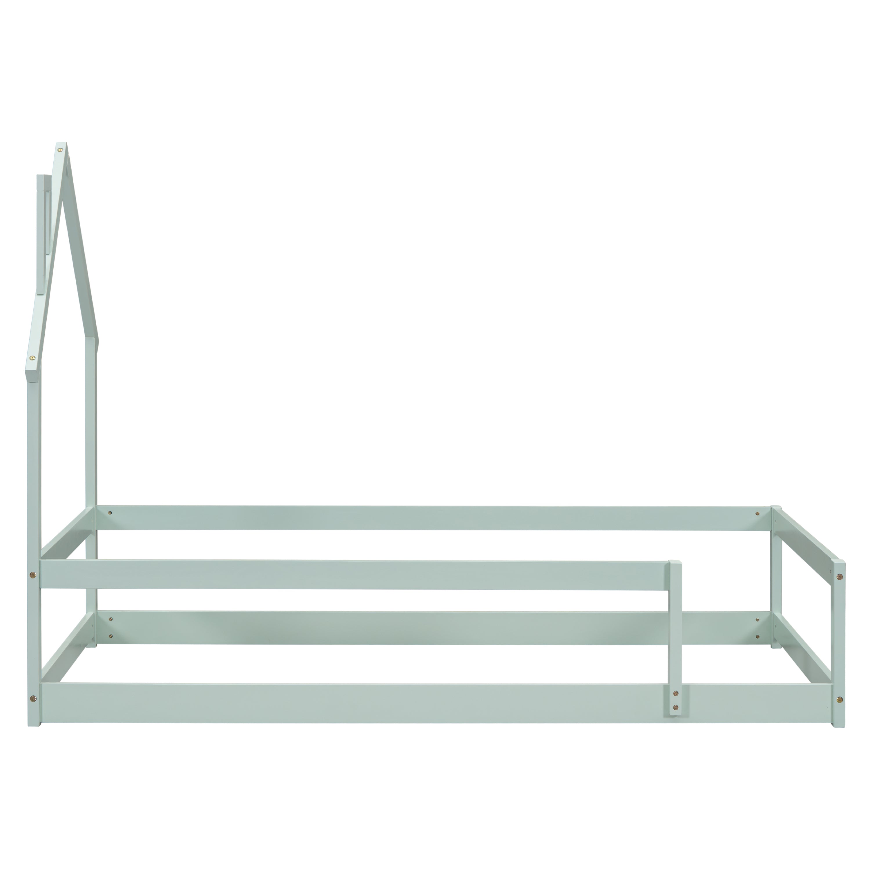 HAOYYE Twin Size Wood Bed with House-Shaped Headboard, Floor Bed with Fences,Sturdy Space-Saving Heavy Duty Modern Design, Easy Assembly for Bedroom or Dorm Room