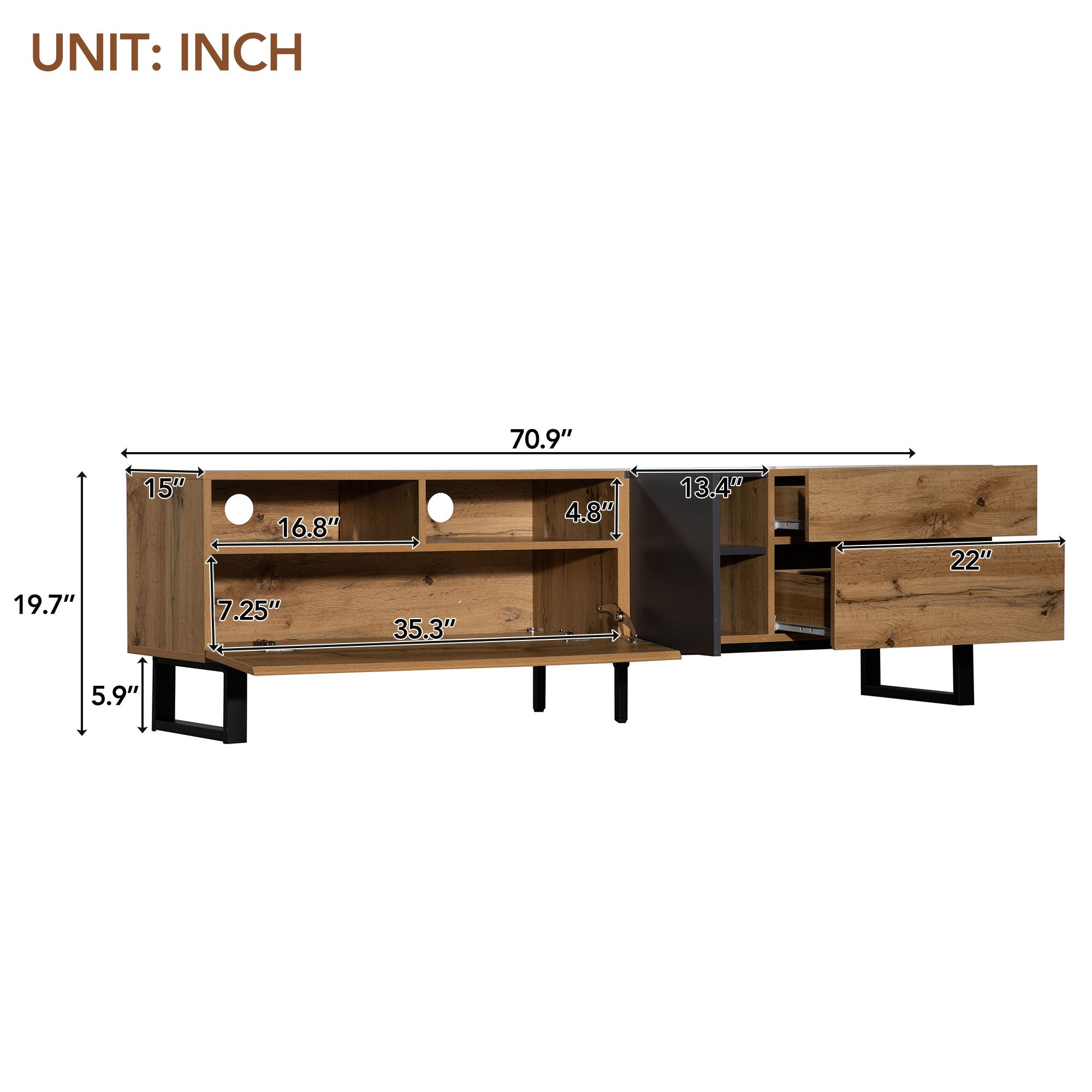 HAOYYE Modern TV Stand for 80'' TV with Double Storage Space, Media Console Table, Entertainment Center with Drop Down Door for Living Room, Bedroom, Home Theatre Sturdy Space-Saving Heavy Duty Modern Design
