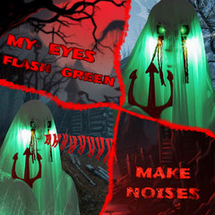 HAOYYE 4.3FT Halloween Animatronic Ghost Decoration with Trident, Sound-Activated Green Lights and Creepy Sounds, Life-Size Haunted House Prop for Outdoor Yard Lawn Party Halloween Decor